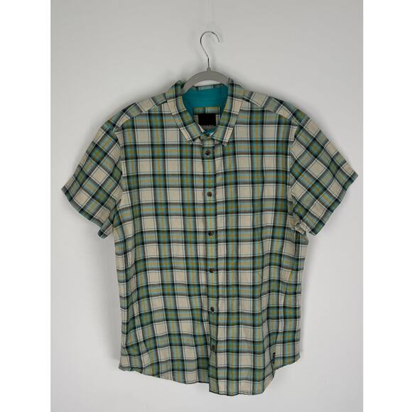 Prana Graden Short Sleeve Recycled Materials Button Up Shirt Stone Mens Large - Picture 1 of 8